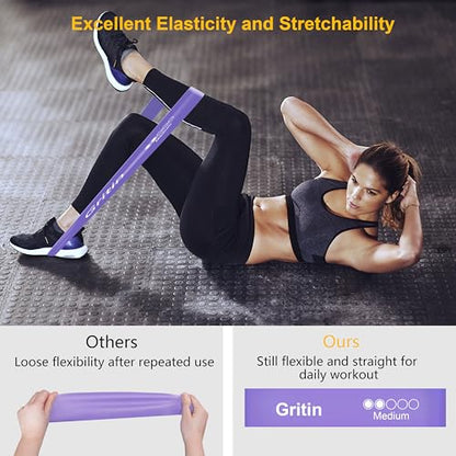 Gritin Resistance Bands, [Set of 5] Skin-Friendly Resistance Fitness Exercise Loop Bands with 5 Different Resistance Levels - Carrying Case Included - Ideal for Home, Gym, Yoga, Training