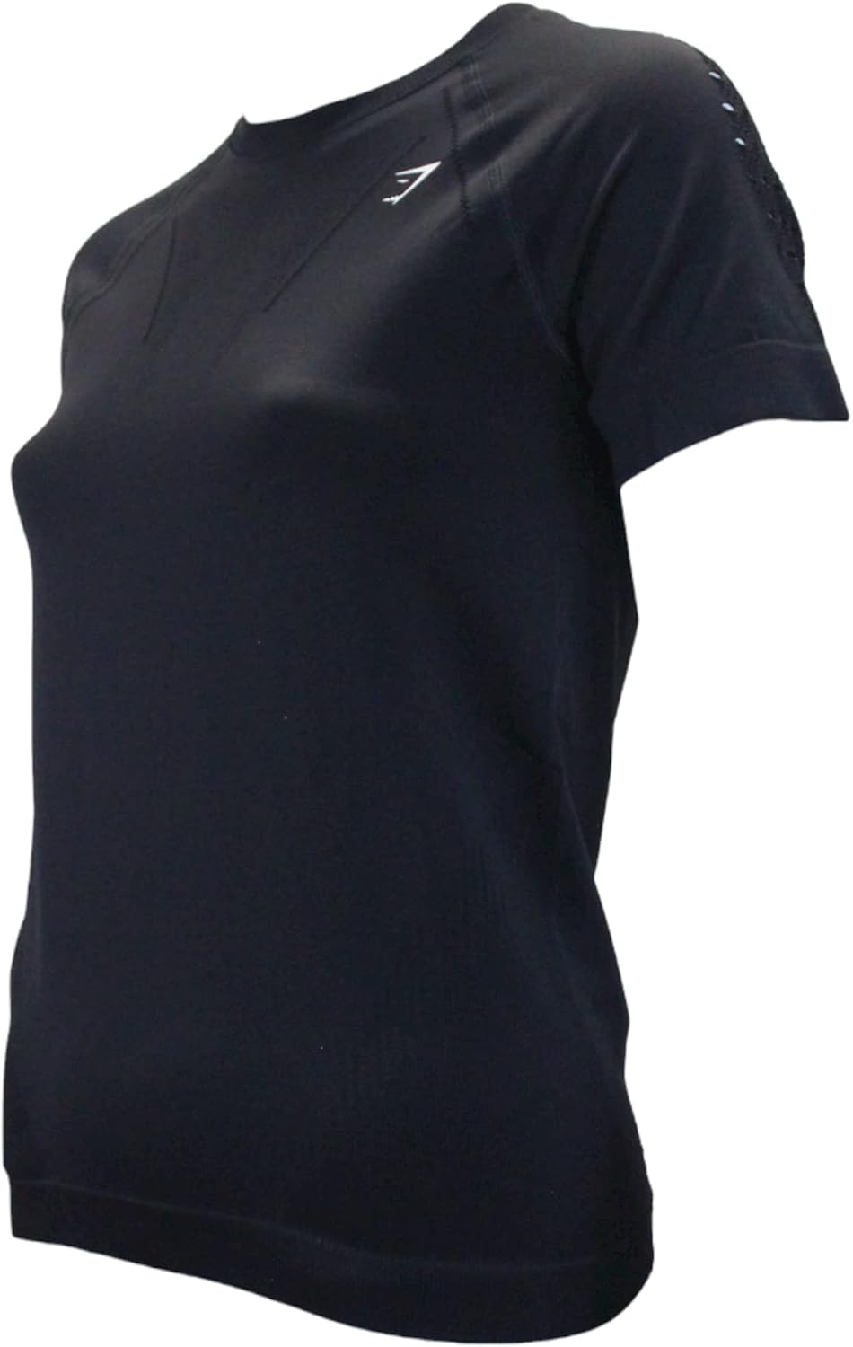 Gymshark women's seamless black T-shirt, side view with short sleeves