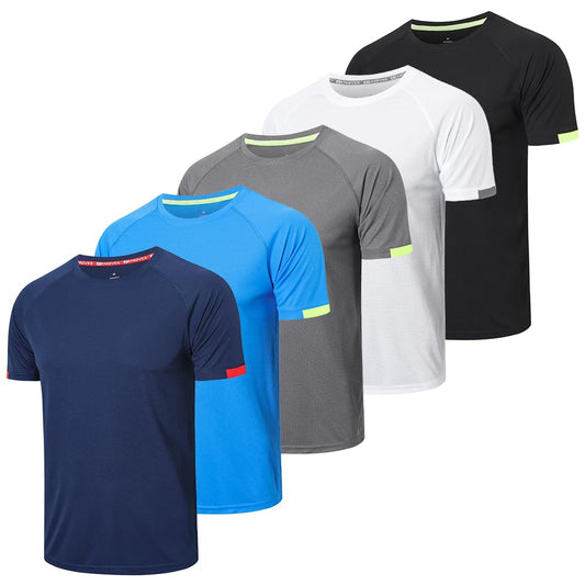 HUAKANG Mens Short Sleeve Crew Neck Gym T Shirt Running Tops Mens Breathable Moisture Wicking Active Workout Shirts