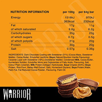 Warrior Crunch - High Protein Bars - 20g Protein Each Bar - Low Carb, Low Sugar Snack - 12 Pack x 64g (Variety Pack)