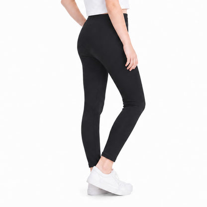Girls black full-length leggings, smooth stretch fabric and elastic waistband