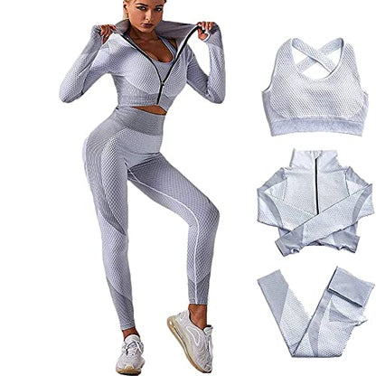 Veriliss Women's 3pcs Gym Tracksuit Sweatsuit Women's Activewear Sets 2024 Sport Yoga Fitness Clothing Ladies Workout Outfit Sportsuits for Running Jogging