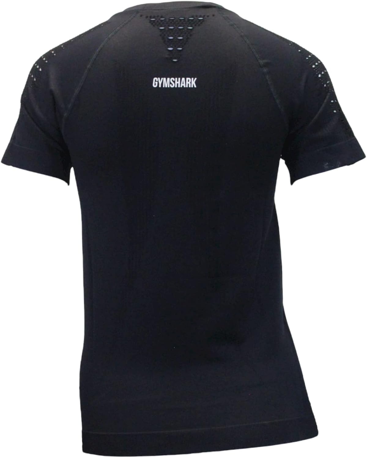 Gymshark women's seamless black T-shirt, back view with Gymshark logo