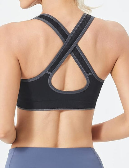 FITTIN Sports Bras for Women Padded: Seamless Cross Back Bras Pack for Workout Yoga