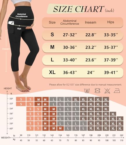 BLONGW 3 Pack Maternity Capri Leggings with Pockets Over The Belly Pregnancy Yoga Pants Activewear Soft Workout Leggings