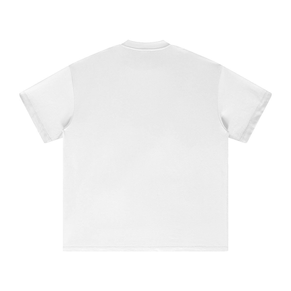 White heavyweight T-shirt back view with crew neck, short sleeves