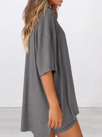 Oversized Round Neck T-Shirt and Shorts Set Plus Size