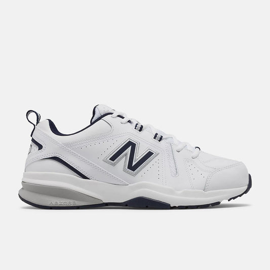 New Balance Men's EE Wide Fit Leather Sneakers (608) in White/Navy in UK 12 (US 12.5/EU 47)