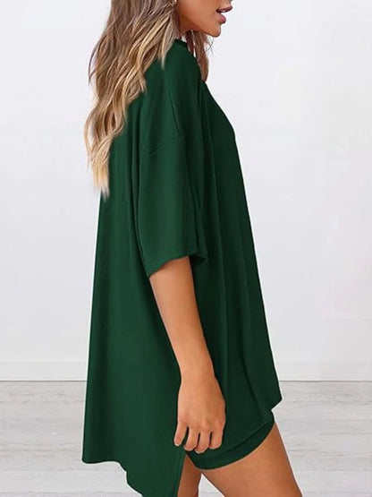 Oversized Round Neck T-Shirt and Shorts Set Plus Size
