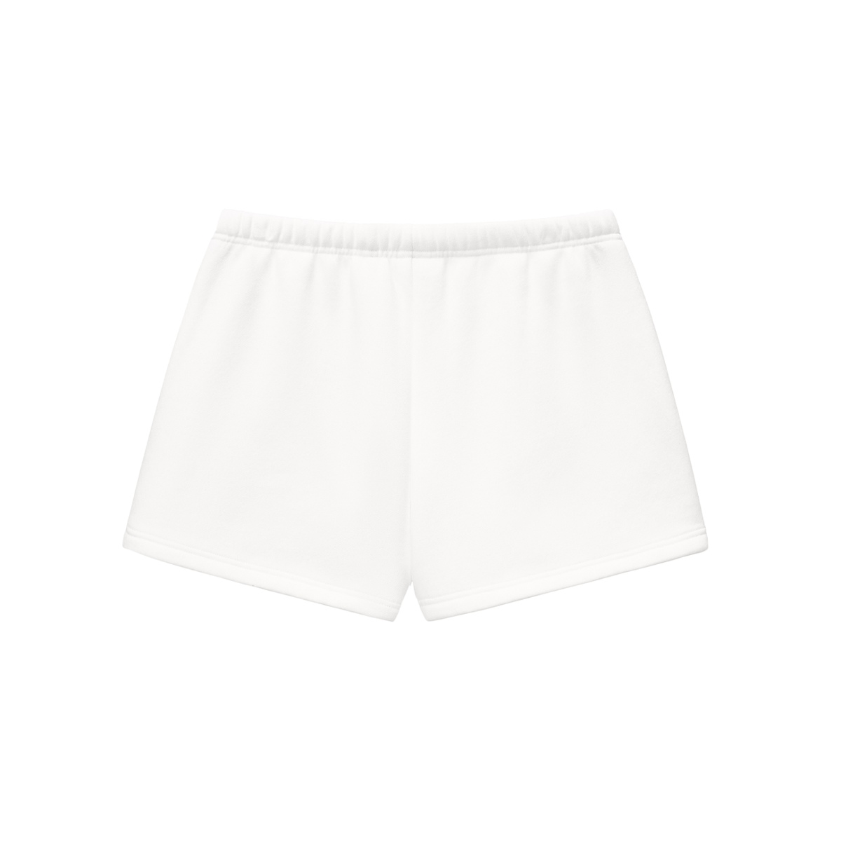 White core shorts with elastic waistband and relaxed fit, mid-thigh length