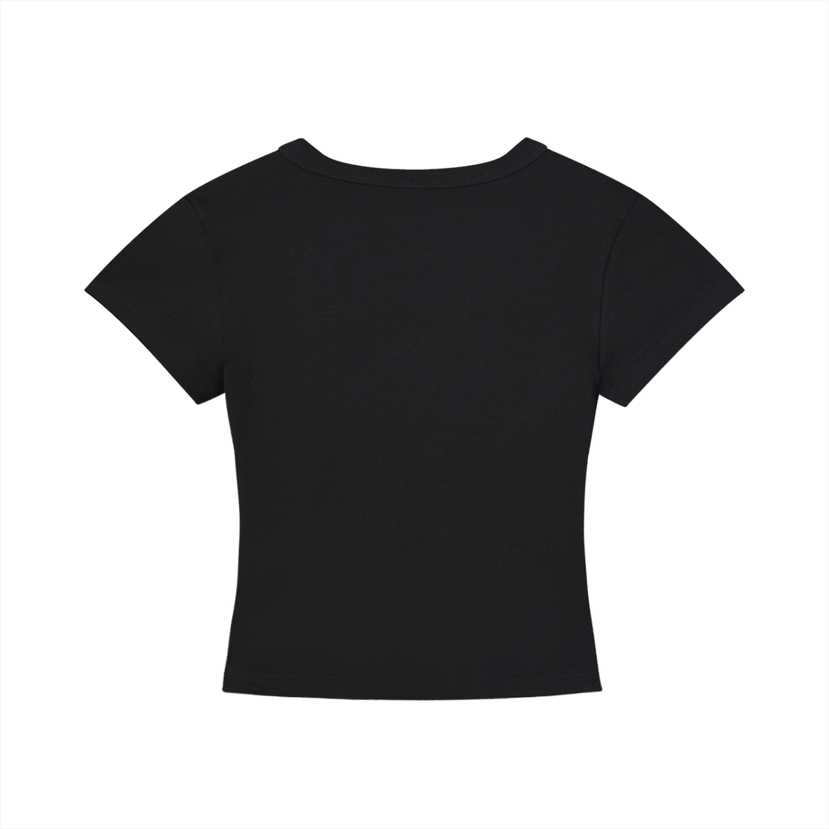 Black cropped crewneck T-shirt, plain back view