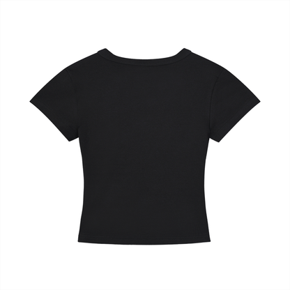 Black cropped crewneck T-shirt, plain back view