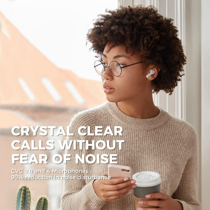 Tribit FlyBuds C1 Wireless Earbuds, Bluetooth 5.2, 50H Playtime, Noise Cut