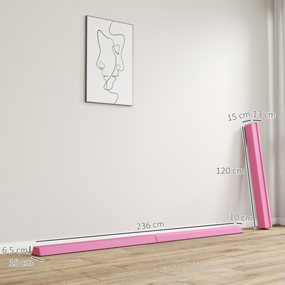 SPORTNOW 7.7FT Folding Gymnastics Balance Beam with Anti-Slip Base, Pink