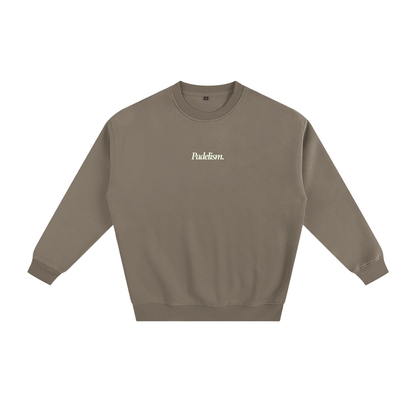 Olive-brown heavyweight padel sweatshirt with small chest logo and crew neckline