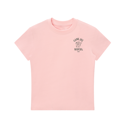 Pink crewneck T-shirt with small chest logo print