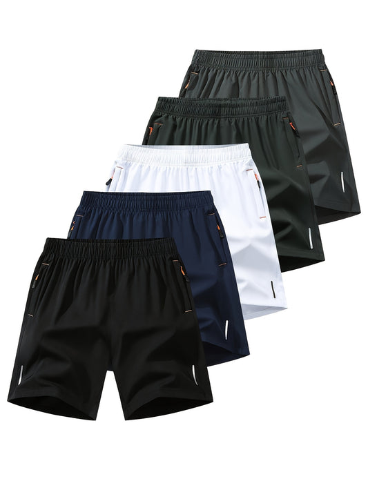 Men's 5-Pack Active Drawstring Shorts with Secure Zip Pockets