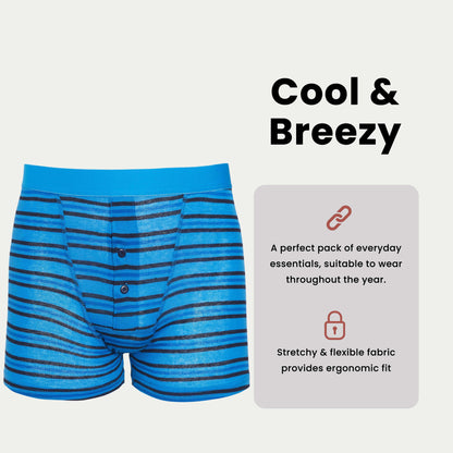 Sock Stack 6 Pack Mens Blue Navy Stripe Cotton Stretch Boxer Shorts Breathable Soft Durable Underwear For Everyday Comfort