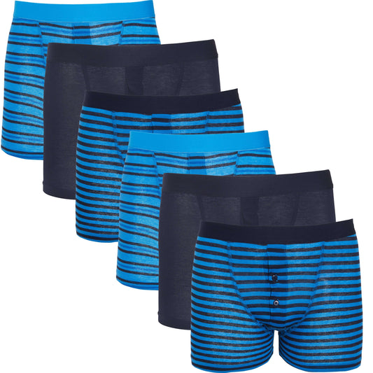 Sock Stack 6 Pack Mens Blue Navy Stripe Cotton Stretch Boxer Shorts Breathable Soft Durable Underwear For Everyday Comfort
