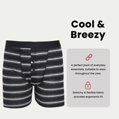 Boxer Shorts 6 Pack Striped Cotton Blend Stretch Men's Underwear Black Grey Breathable Soft Durable All Day Comfort