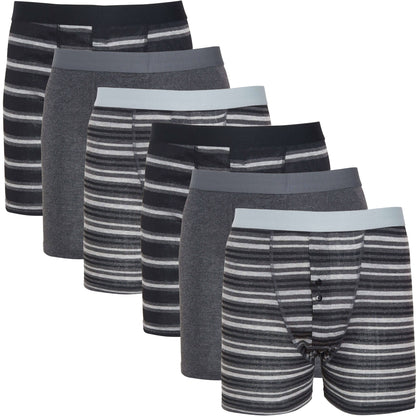 Boxer Shorts 6 Pack Striped Cotton Blend Stretch Men's Underwear Black Grey Breathable Soft Durable All Day Comfort