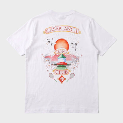 White T-shirt with tennis club logo graphic print at center front