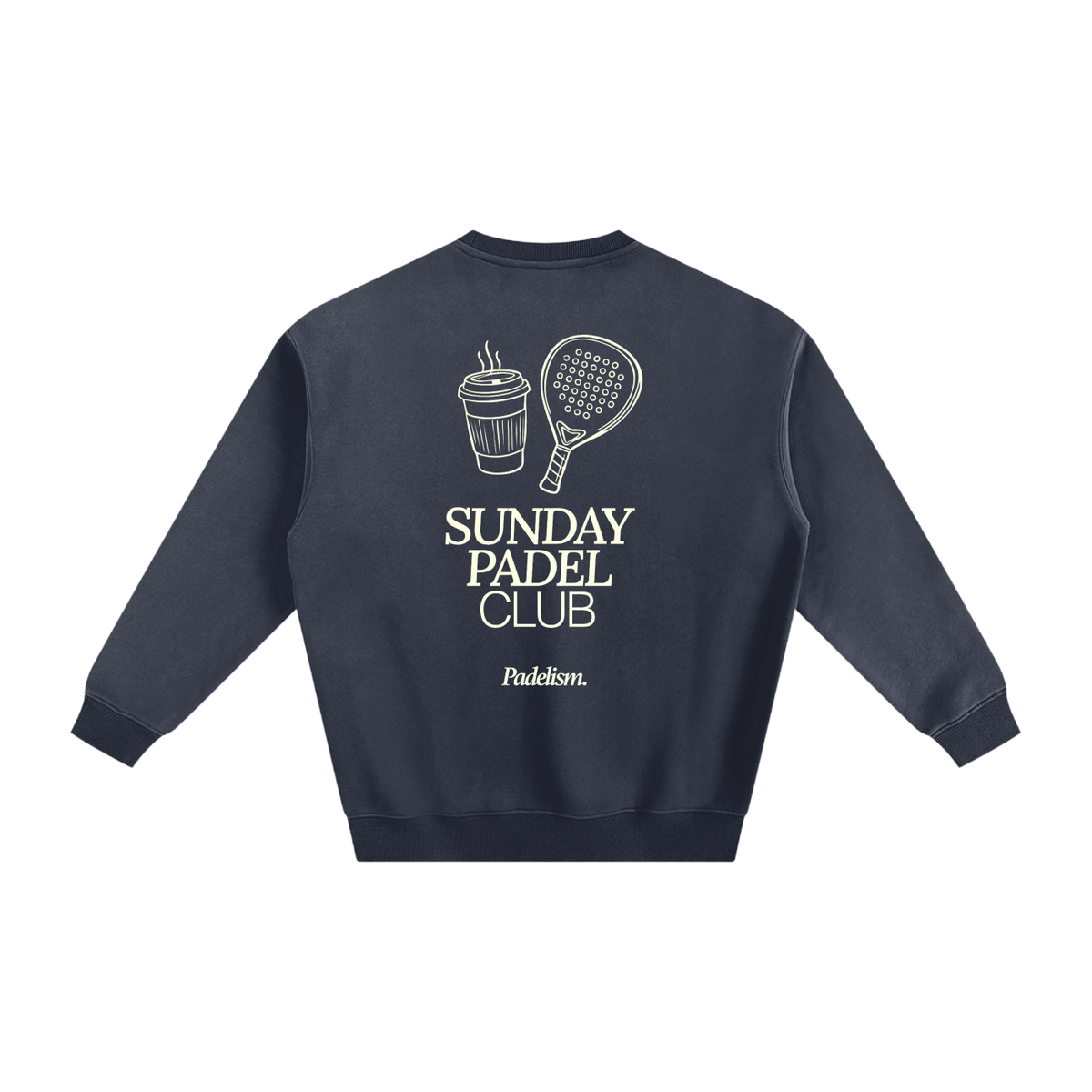 Navy heavyweight padel sweatshirt with back "SUNDAY PADEL CLUB" graphic and 3/4 sleeves