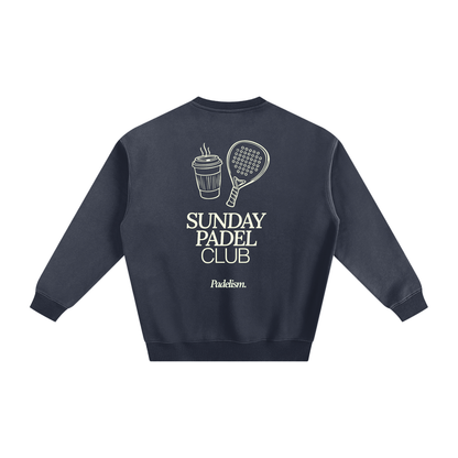 Navy heavyweight padel sweatshirt with back "SUNDAY PADEL CLUB" graphic and 3/4 sleeves