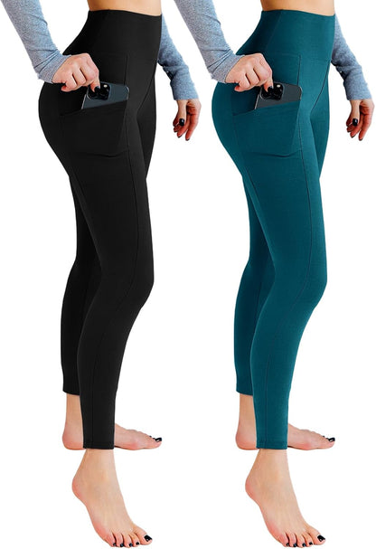 Leafigure 2-Pack High Waist Gym Leggings with Pockets for Women