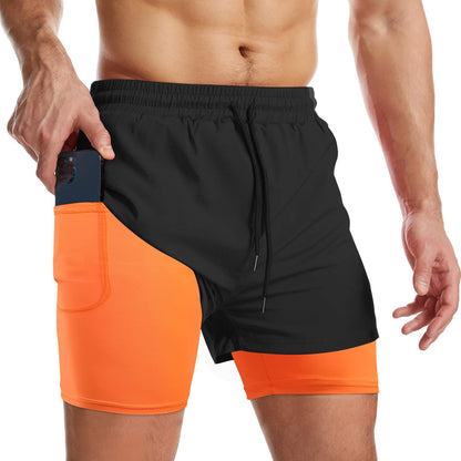 Danfiki Men Running Shorts Men's Shorts Workout with Phone Pocket 2 in 1 Gym Training Shorts Lightweight Quick Drying