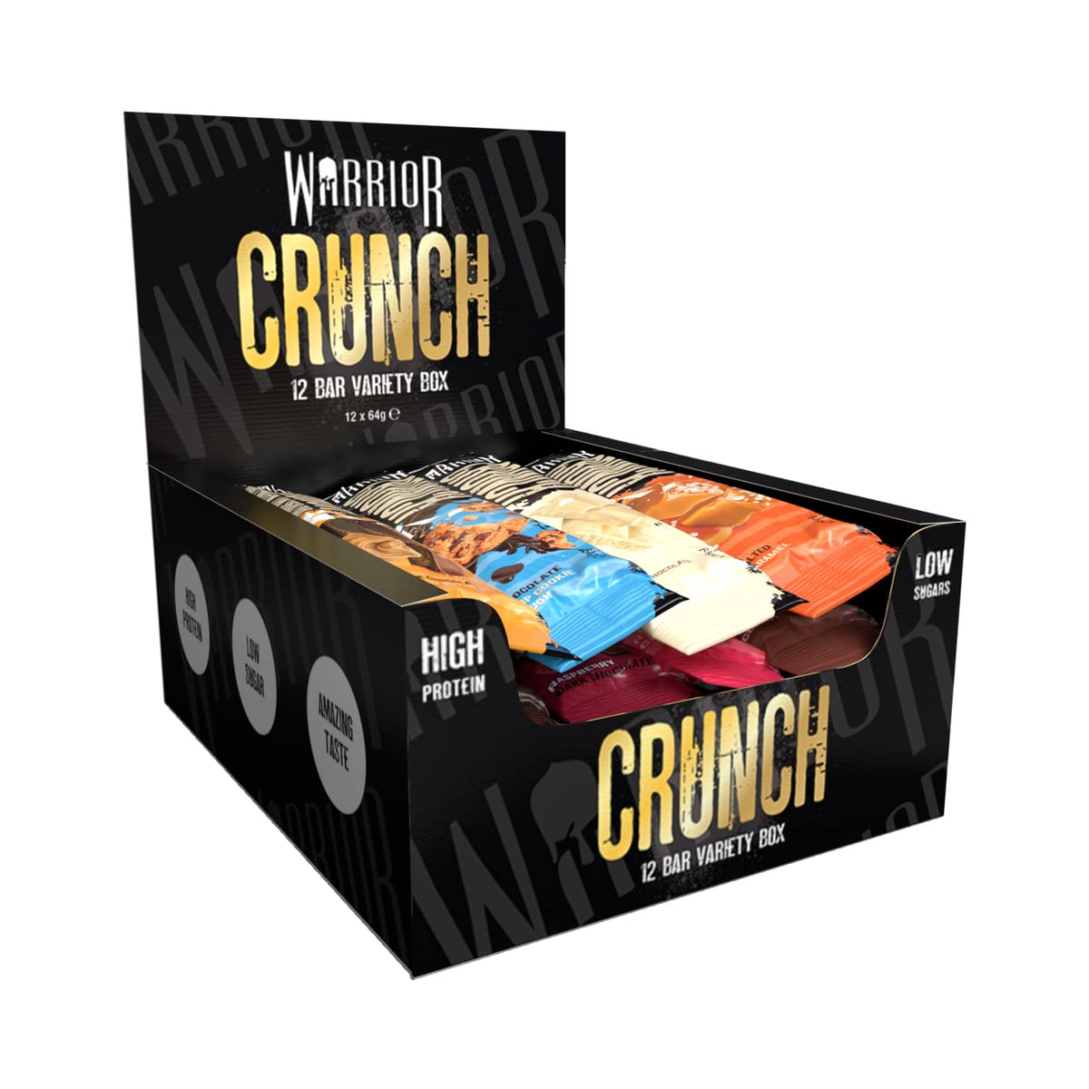 Warrior Crunch - High Protein Bars - 20g Protein Each Bar - Low Carb, Low Sugar Snack - 12 Pack x 64g (Variety Pack)