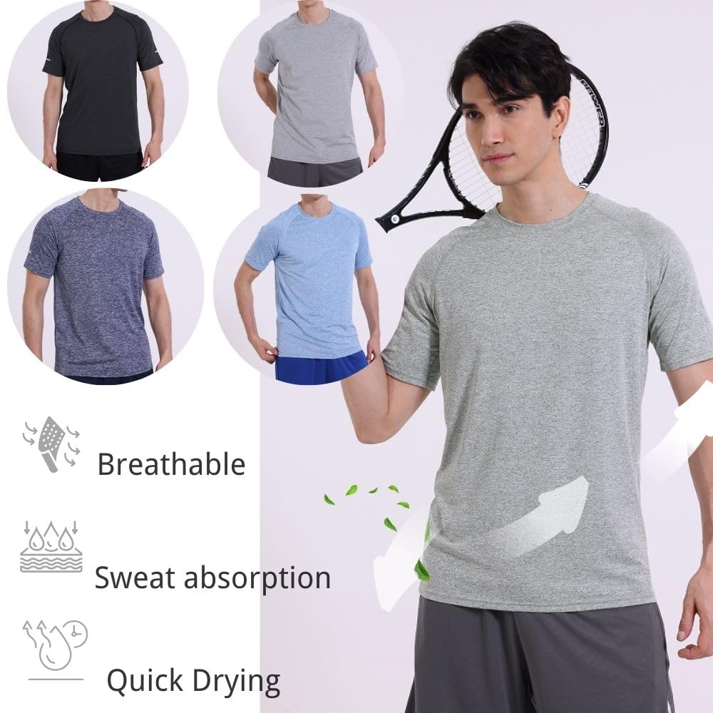 fovdtaa 5 Pack Mens Short Sleeve Crew Neck Gym T Shirt Workout Running Tops Mens Breathable Athletic Shirts Short Sleeve Sport Tops