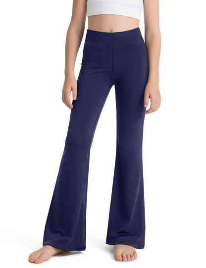 Girls' high-waisted flared leggings, navy, wide flared leg opening