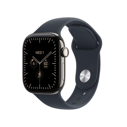 GPS smartwatch with dark navy silicone band and black square display