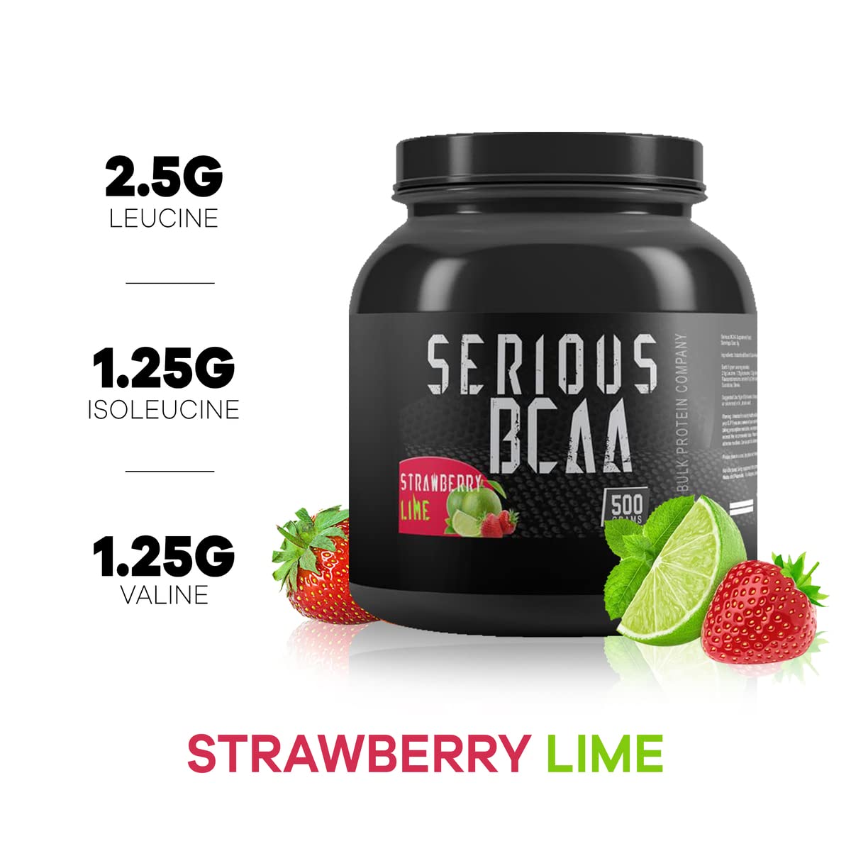 Serious BCAA Powder 500g, 100 Servings Pre Workout - Helps Build Muscle - The Bulk Protein Company (Raspberry Blast)