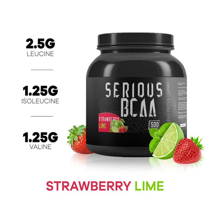 Serious BCAA Powder 500g, 100 Servings Pre Workout - Helps Build Muscle - The Bulk Protein Company (Raspberry Blast)