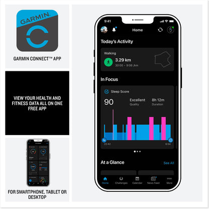 Garmin Connect app screen on smartphone showing activity and sleep charts