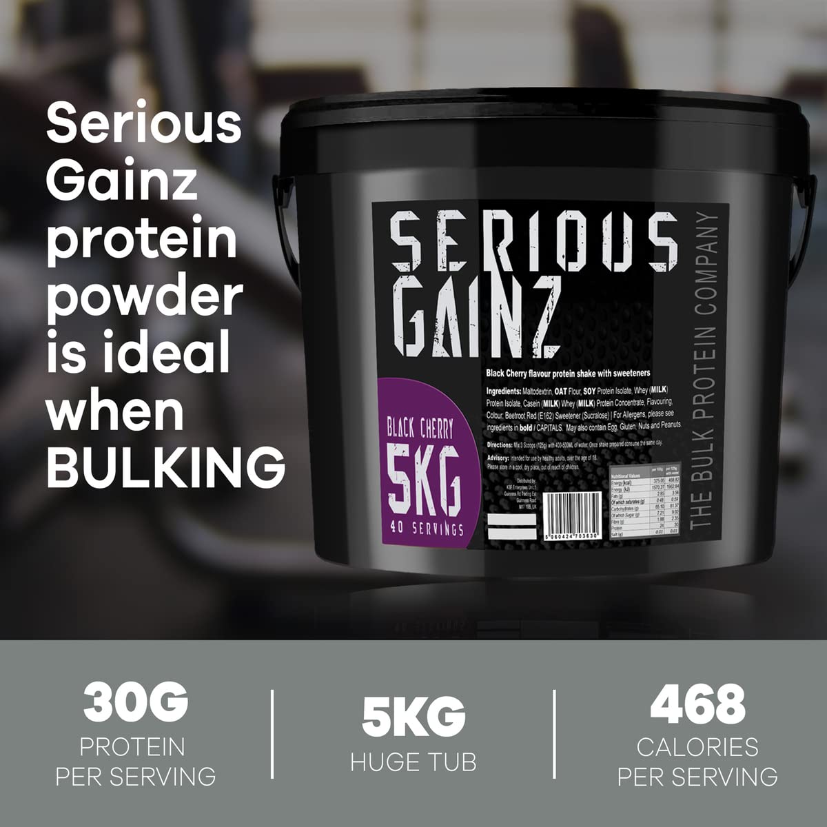 The Bulk Protein Company, SERIOUS GAINZ - Whey Protein Powder - Weight Gain, Mass Gainer - 30g Protein Powders (Strawberry, 5kg)