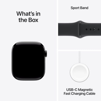Black Apple Watch GPS smartwatch with black sport band, front display
