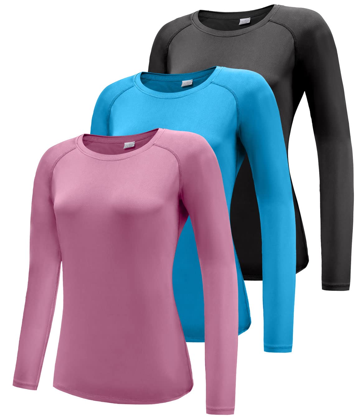 Boyzn Women's 3 Pack Short/Long Sleeve Workout Running Shirts, UPF 50+ Sun Protection Shirts, Athletic Exercise Gym T-Shirts