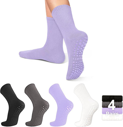 ZANZER Pilates Yoga Socks with Grips for Women,Non-Slip Yoga Crew Socks for Sport,Hospital,Ballet,Barre,Dance,Barefoot,Workout Anti-Skid Athletic Socks