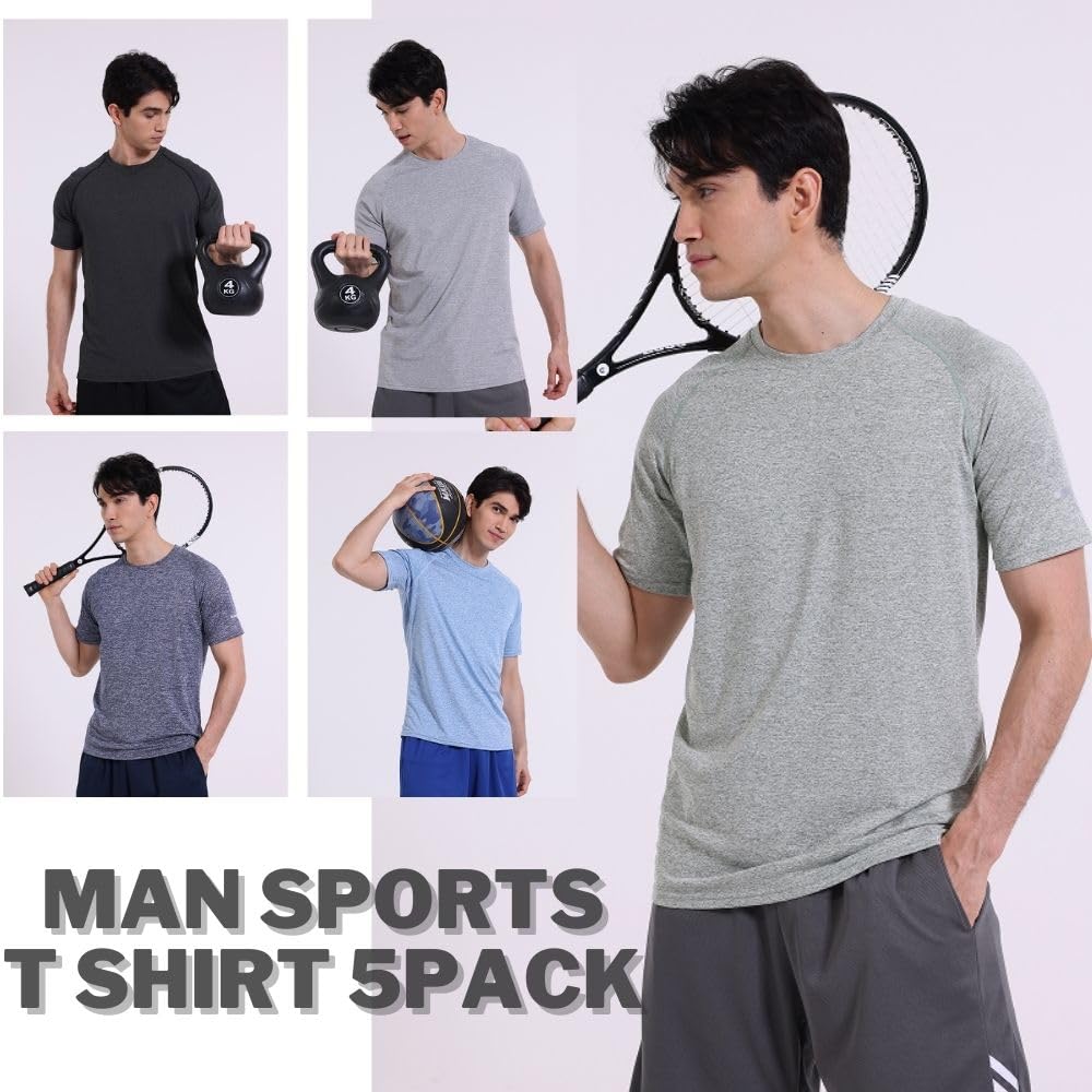 fovdtaa 5 Pack Mens Short Sleeve Crew Neck Gym T Shirt Workout Running Tops Mens Breathable Athletic Shirts Short Sleeve Sport Tops