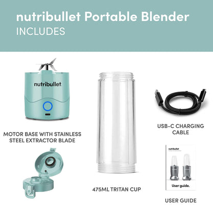 nutribullet Portable Blender in Black - Powerful Extractor Blade, 475ml Cup, To-Go Lid, USB-C Charging Cable & User Guide - Delivers 15+ Blending Cycles - Healthy Shakes On The Move