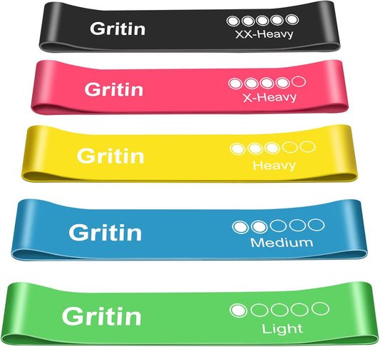 Gritin Resistance Bands – Set of 5 Natural Latex Exercise Bands