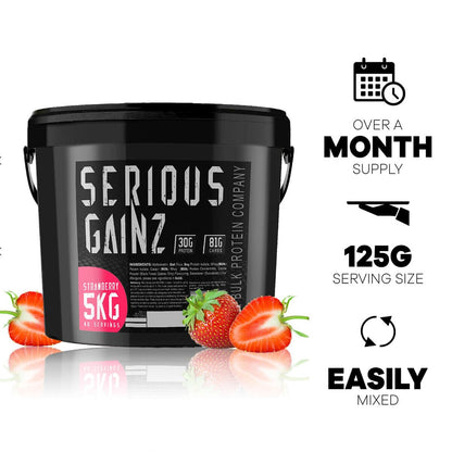 The Bulk Protein Company, SERIOUS GAINZ - Whey Protein Powder - Weight Gain, Mass Gainer - 30g Protein Powders (Strawberry, 5kg)