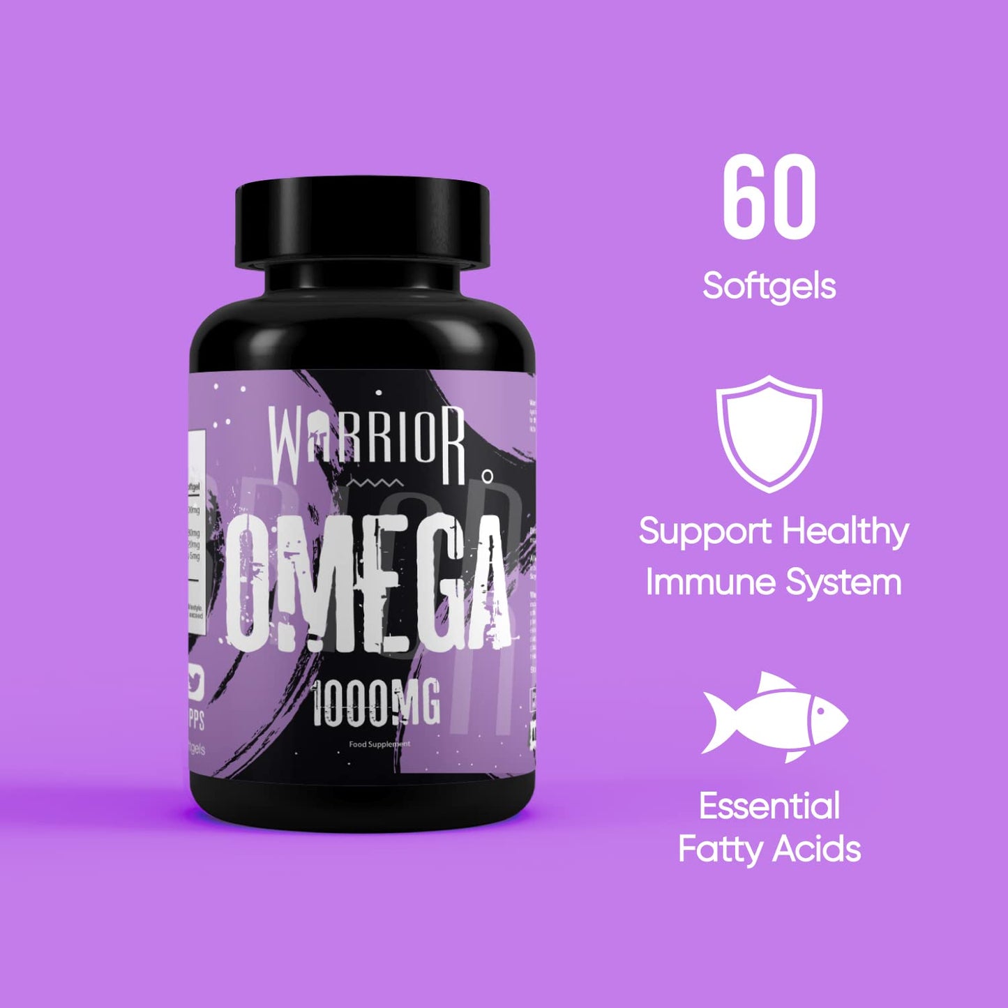 Warrior Omega Fish Oils 1000mg - 60 Softgel Capsules - Omega 3 Essential Fatty Acids Supplement - May Help Maintain: Healthy Skin, Hair, Teeth, Gums, Bones, Joints, and Immune System