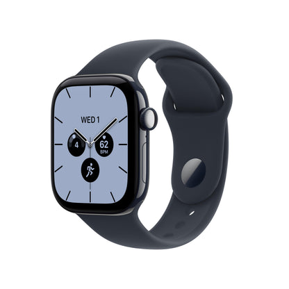 Night blue GPS smartwatch with dark blue silicone band, square display with clock face
