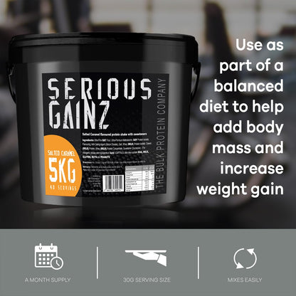 The Bulk Protein Company, SERIOUS GAINZ - Whey Protein Powder - Weight Gain, Mass Gainer - 30g Protein Powders (Strawberry, 5kg)