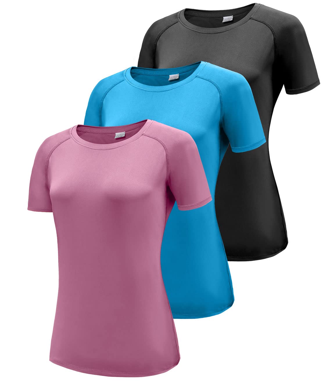 Boyzn Women's 3 Pack Short/Long Sleeve Workout Running Shirts, UPF 50+ Sun Protection Shirts, Athletic Exercise Gym T-Shirts