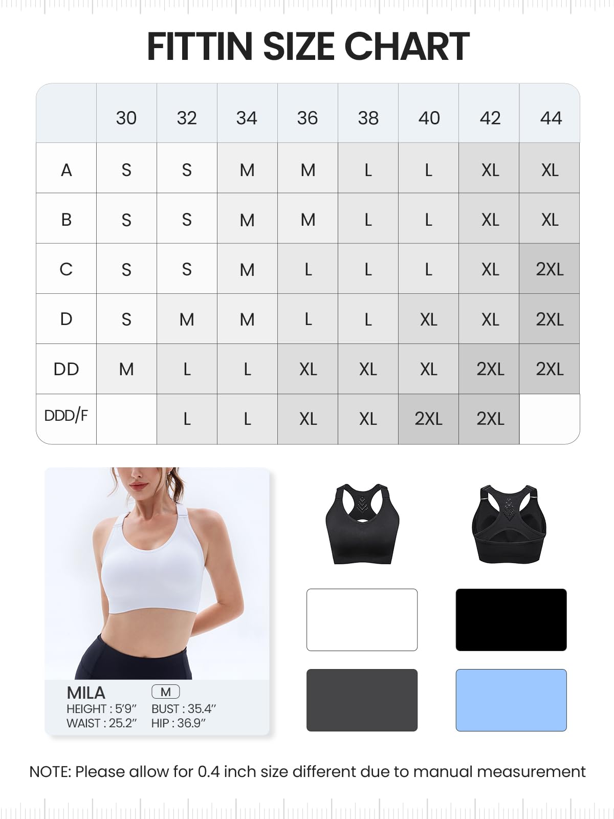 FITTIN Adjustable Sports Bras for Women: Padded Racerback Seamless Workout Yoga Bras